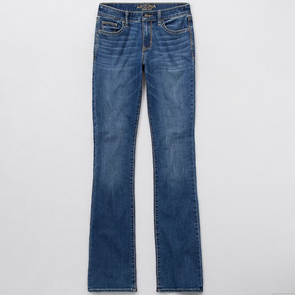 Arizona Womens Juniors Mid Rise Bootcut Blue Jean Color Mischievous